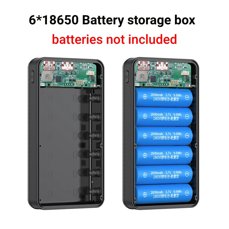 18650 Battery Holder 22.5W Fast Charging DIY Mobile Power Case Dual USB Type C Charge for iPhone Xiaomi With LED Light Outdoor