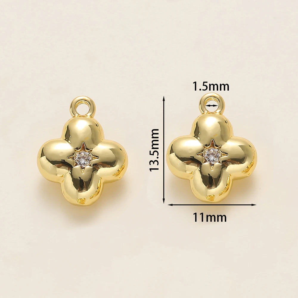 2Pcs/Lot 14/18K Gold Color Plated Flowers Shape Pendants with Zircon for DIY Necklace Jewelry Making Supplies Accessories