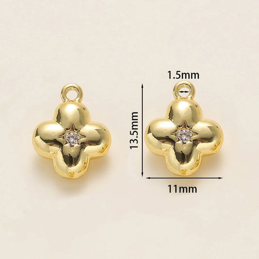 2Pcs/Lot 14/18K Gold Color Plated Flowers Shape Pendants with Zircon for DIY Necklace Jewelry Making Supplies Accessories