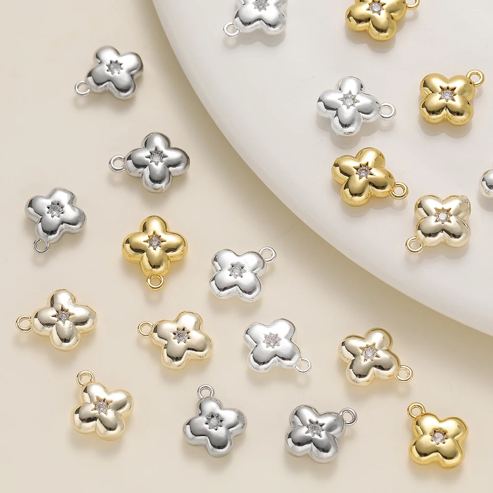 2Pcs/Lot 14/18K Gold Color Plated Flowers Shape Pendants with Zircon for DIY Necklace Jewelry Making Supplies Accessories