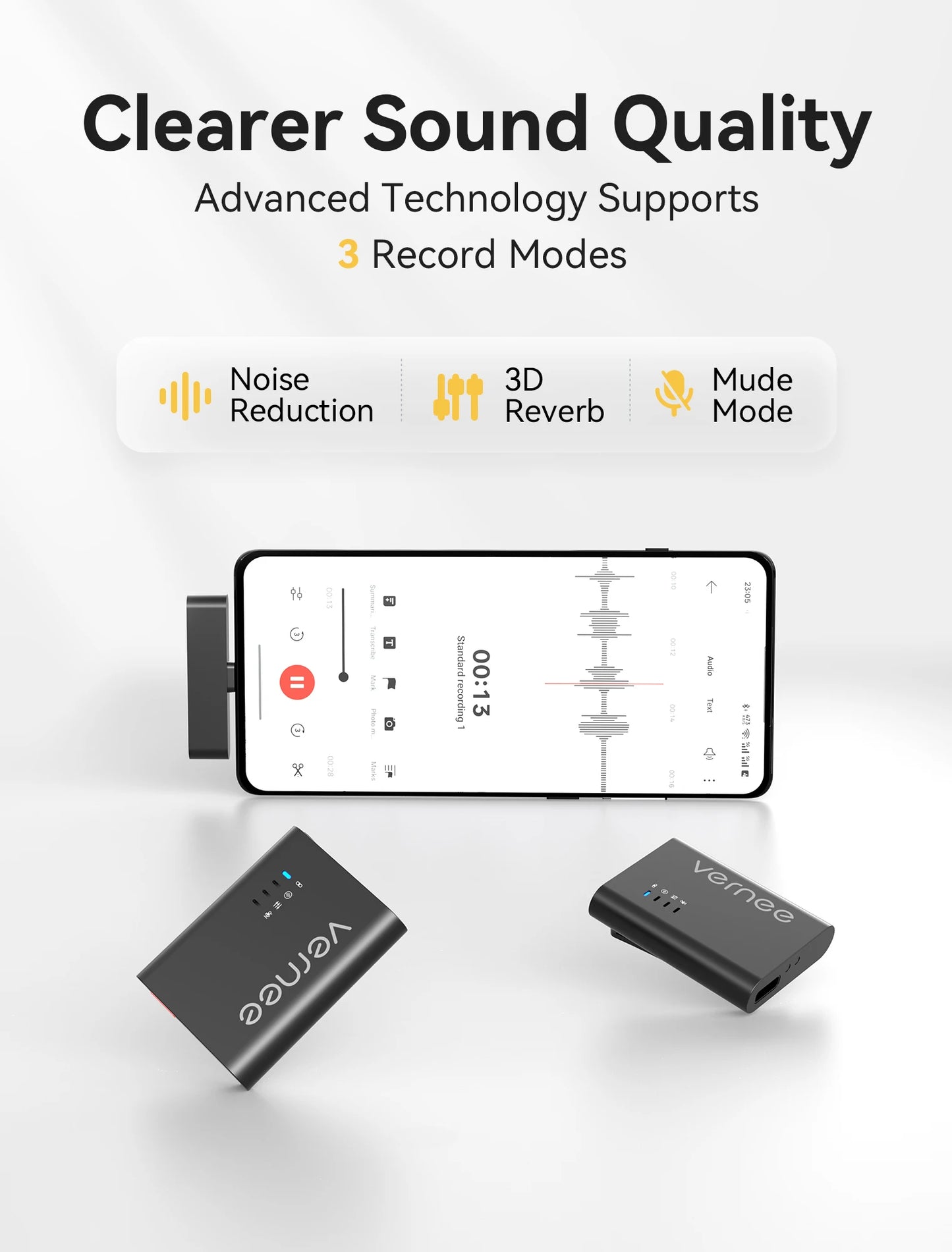 vernee M1 Wireless Lavalier Microphone with Charging Case Short Video Recording Mini Mic for iPhone/iPad/Android
