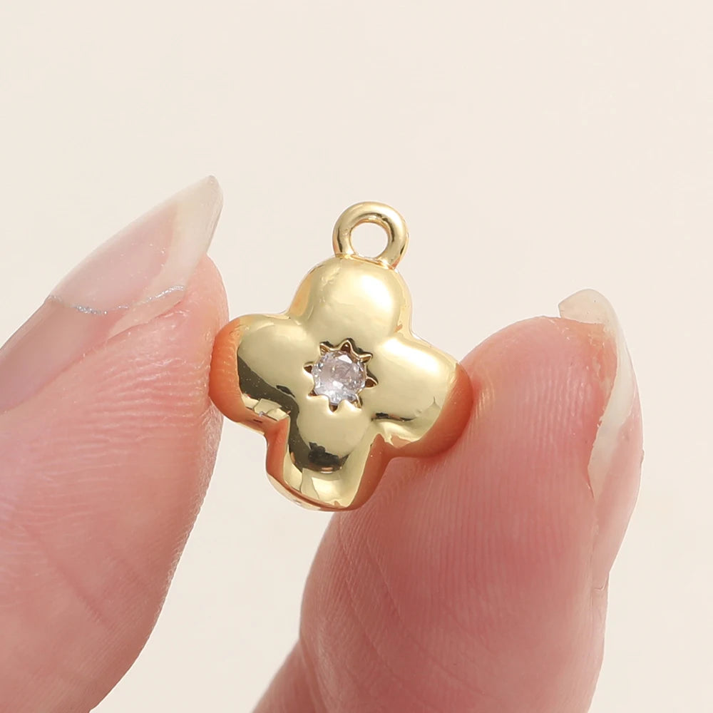 2Pcs/Lot 14/18K Gold Color Plated Flowers Shape Pendants with Zircon for DIY Necklace Jewelry Making Supplies Accessories