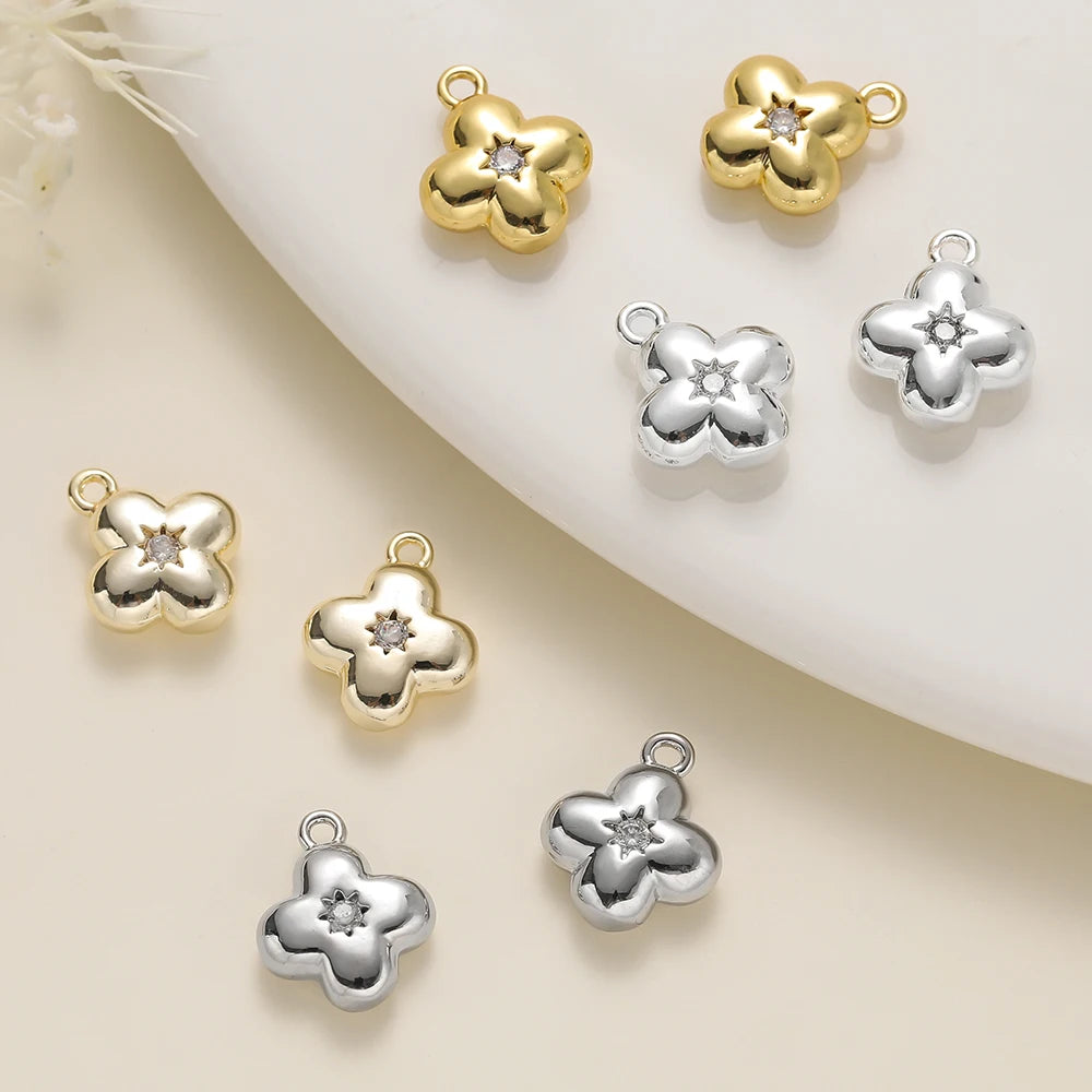 2Pcs/Lot 14/18K Gold Color Plated Flowers Shape Pendants with Zircon for DIY Necklace Jewelry Making Supplies Accessories