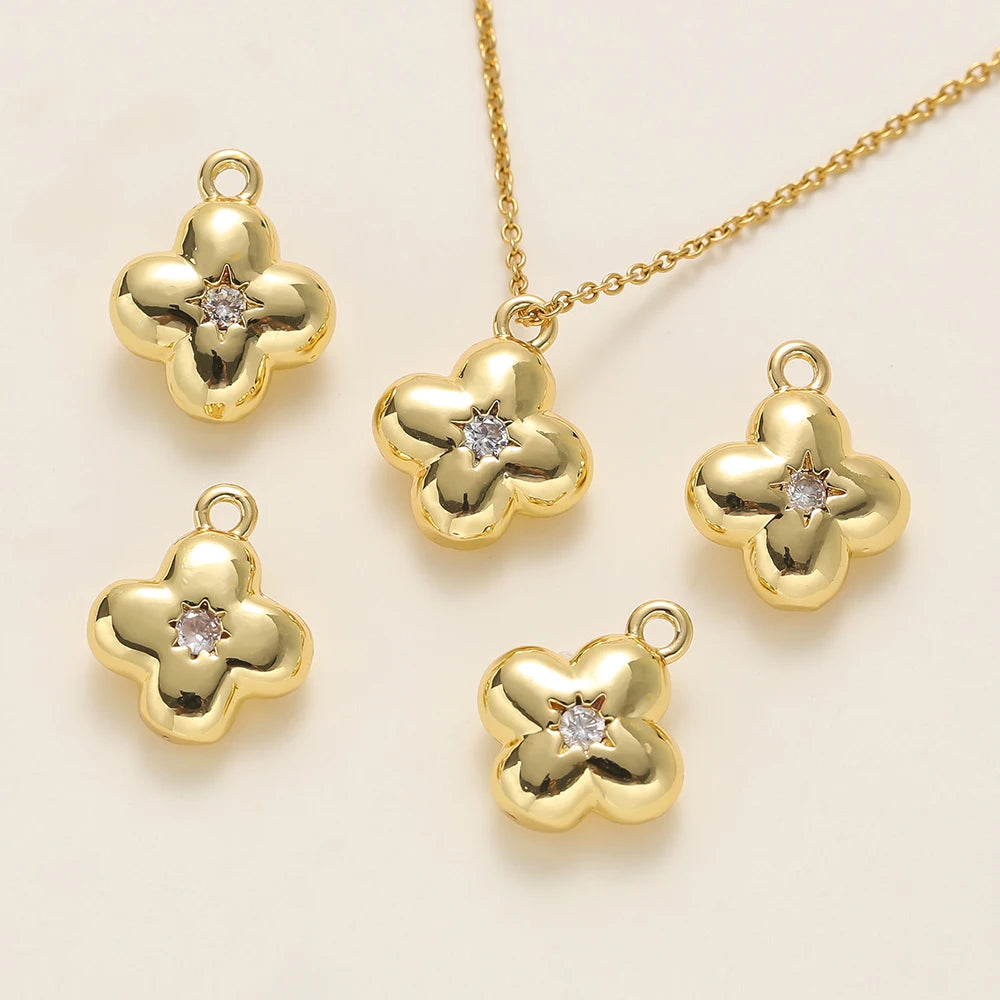 2Pcs/Lot 14/18K Gold Color Plated Flowers Shape Pendants with Zircon for DIY Necklace Jewelry Making Supplies Accessories
