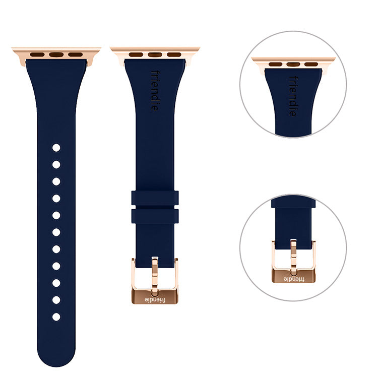 Silicone Band in Navy Blue with Gold Classic Buckle - The Gippsland - Compatible with Apple Watch Size 38mm to 41mm-1