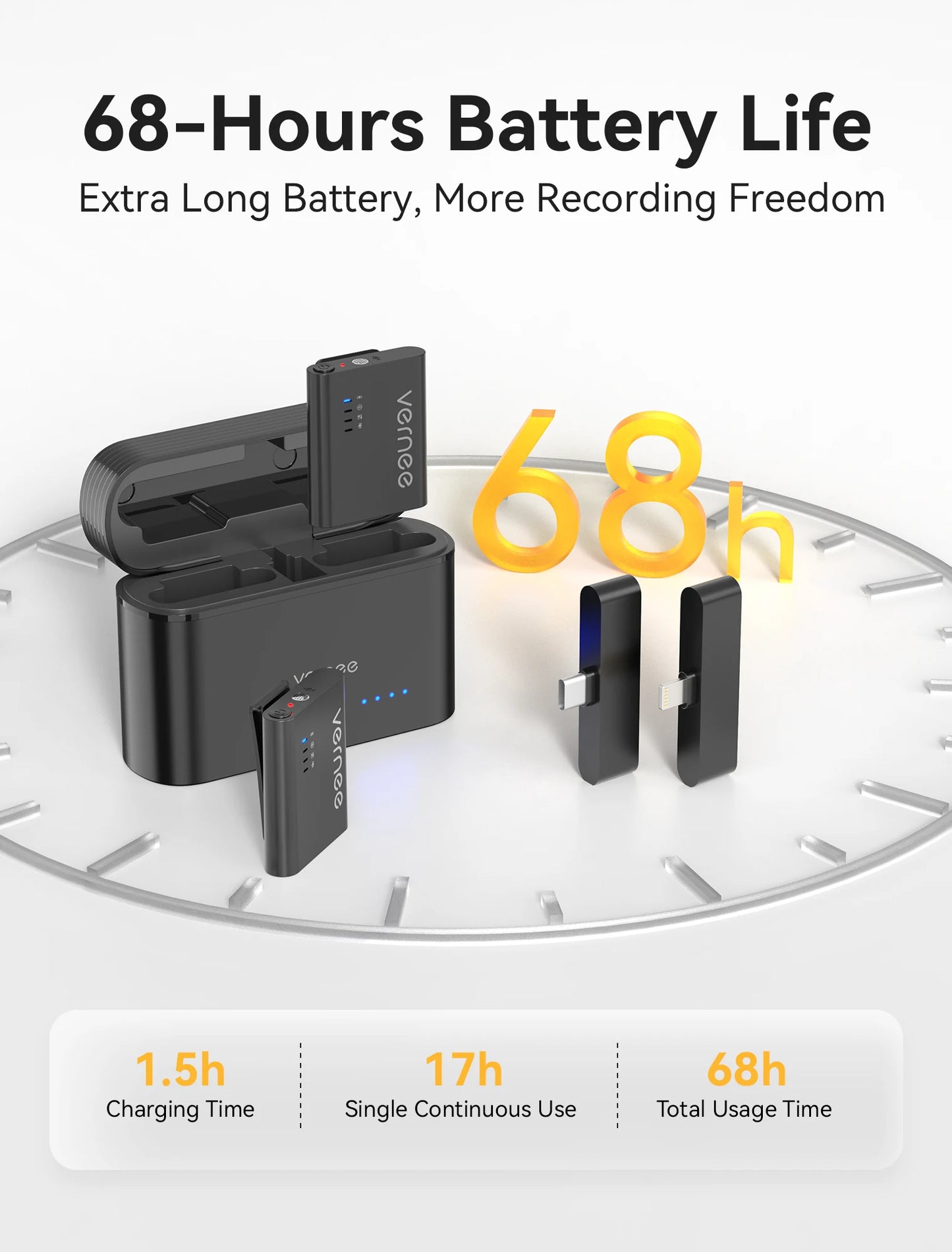vernee M1 Wireless Lavalier Microphone with Charging Case Short Video Recording Mini Mic for iPhone/iPad/Android