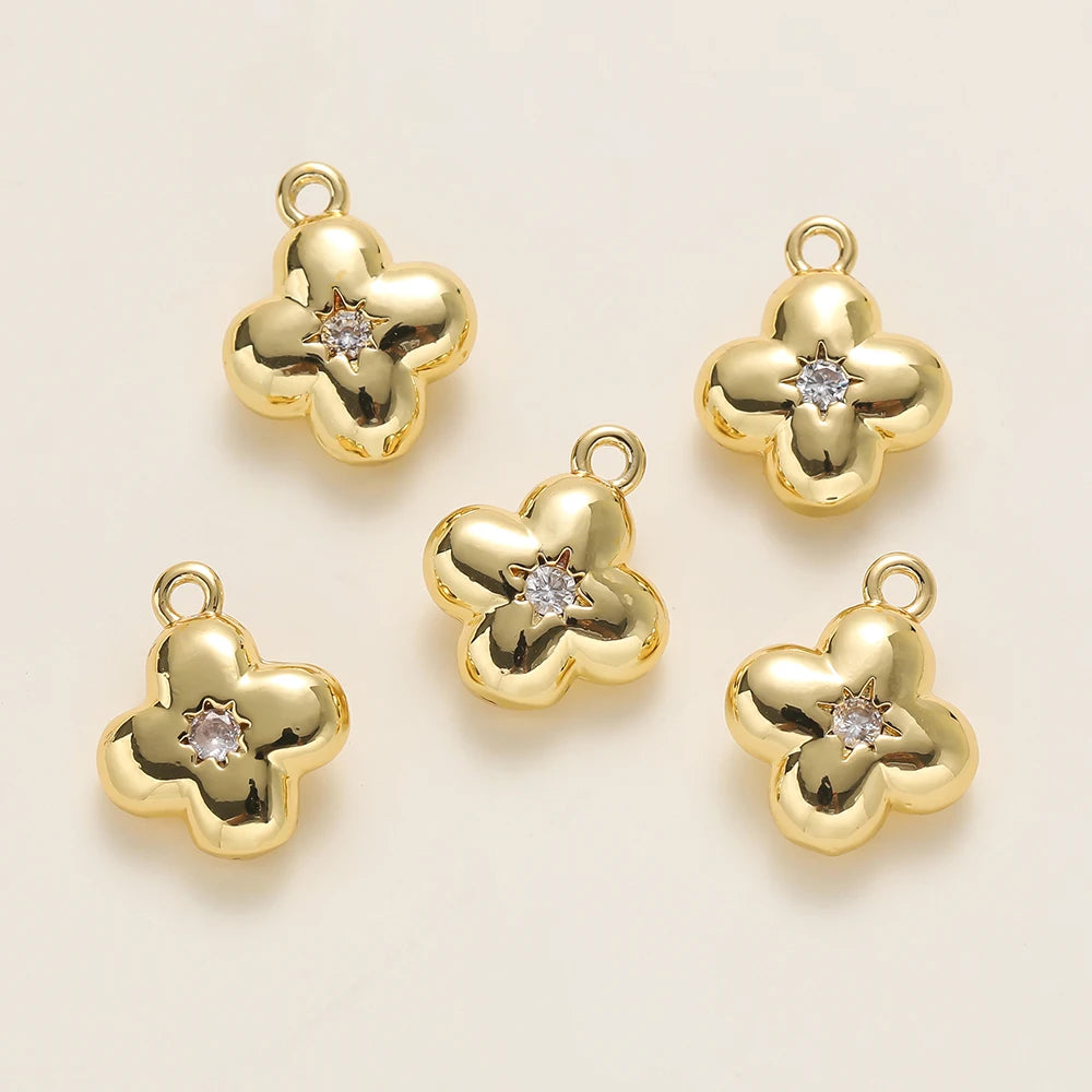2Pcs/Lot 14/18K Gold Color Plated Flowers Shape Pendants with Zircon for DIY Necklace Jewelry Making Supplies Accessories