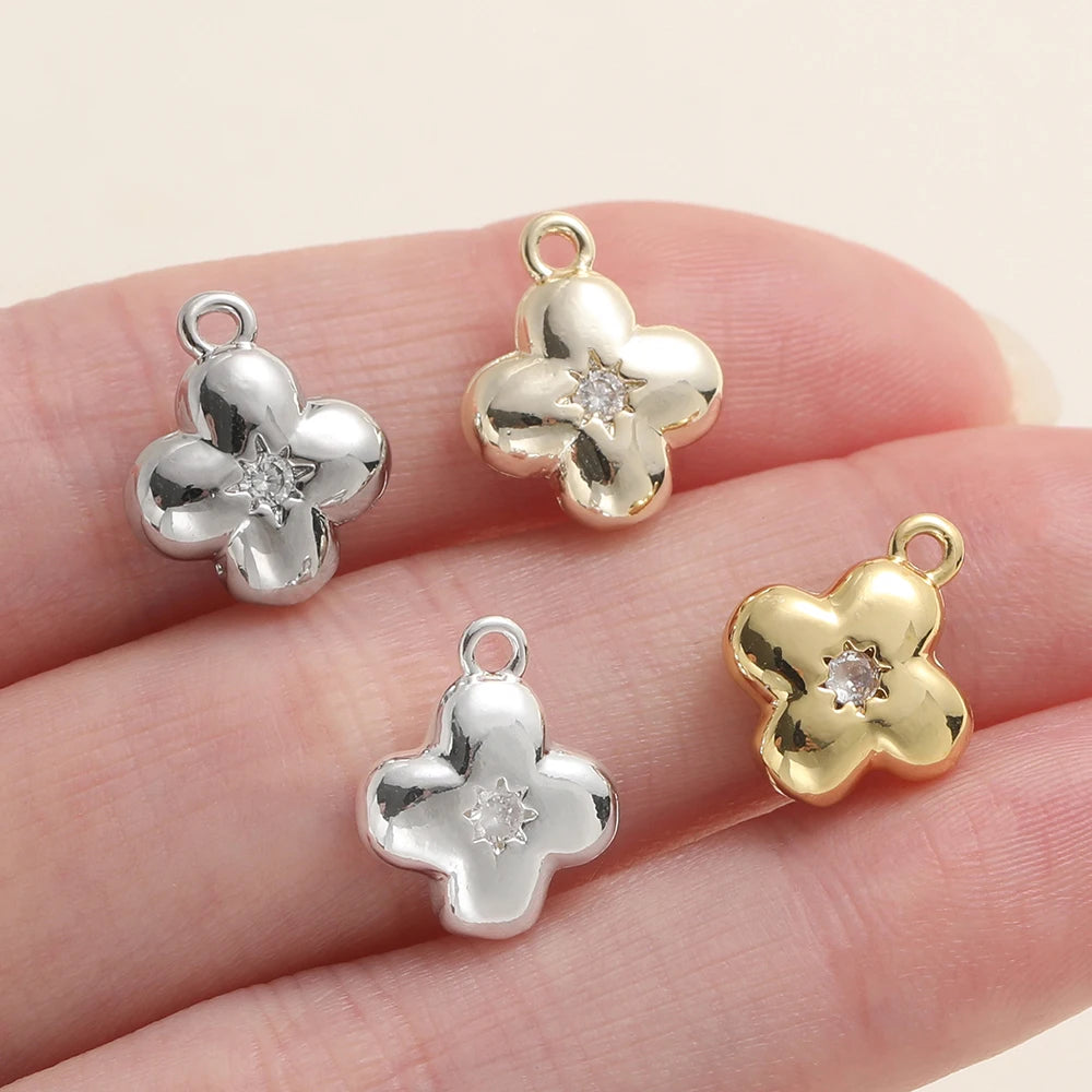2Pcs/Lot 14/18K Gold Color Plated Flowers Shape Pendants with Zircon for DIY Necklace Jewelry Making Supplies Accessories