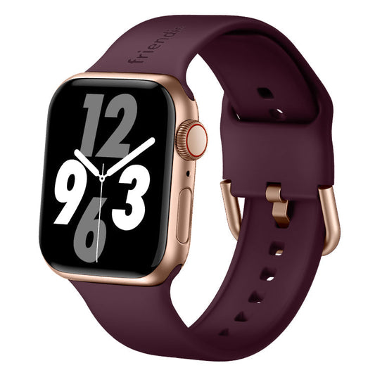 Silicone Band in Burgundy with Gold Modern Buckle - The Byron - Compatible with Apple Watch Size 38mm to 41mm-0